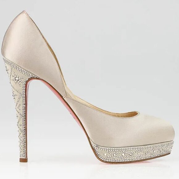 Christian Louboutin Shoes - Spectacular Christian Louboutin EUGENIE STRASS Nude Satin Pumps SWAROVSKI